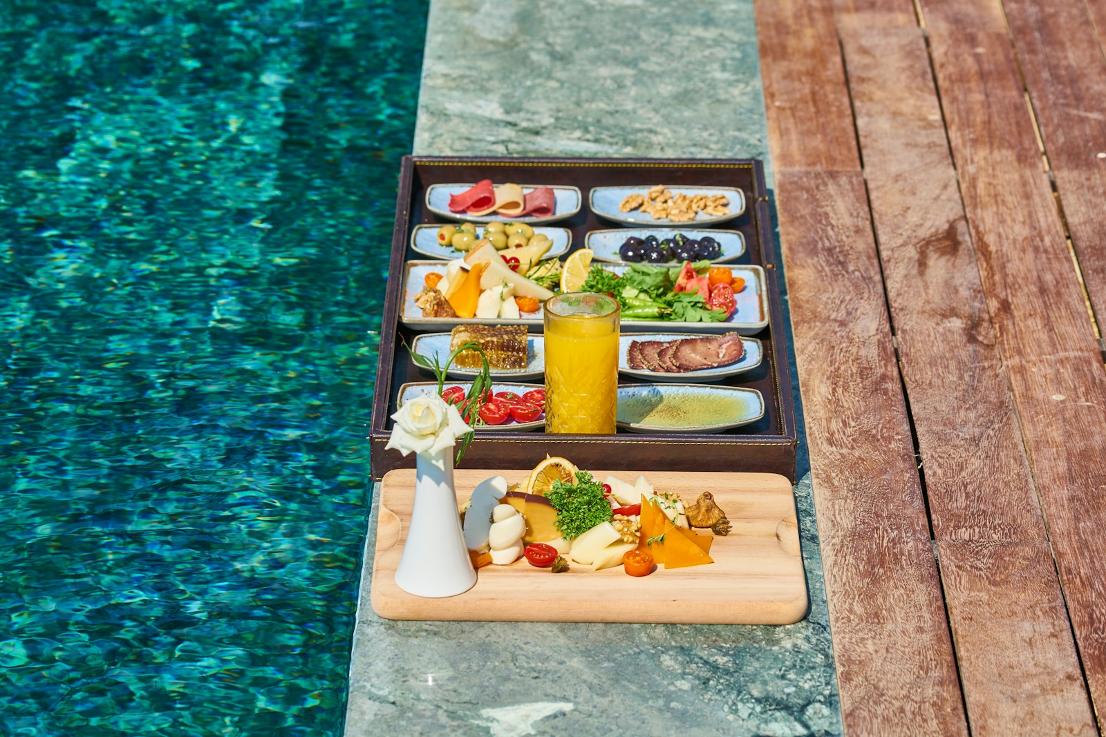 A gourmet healthy plate of spa cuisine with fresh vegetables and herbs