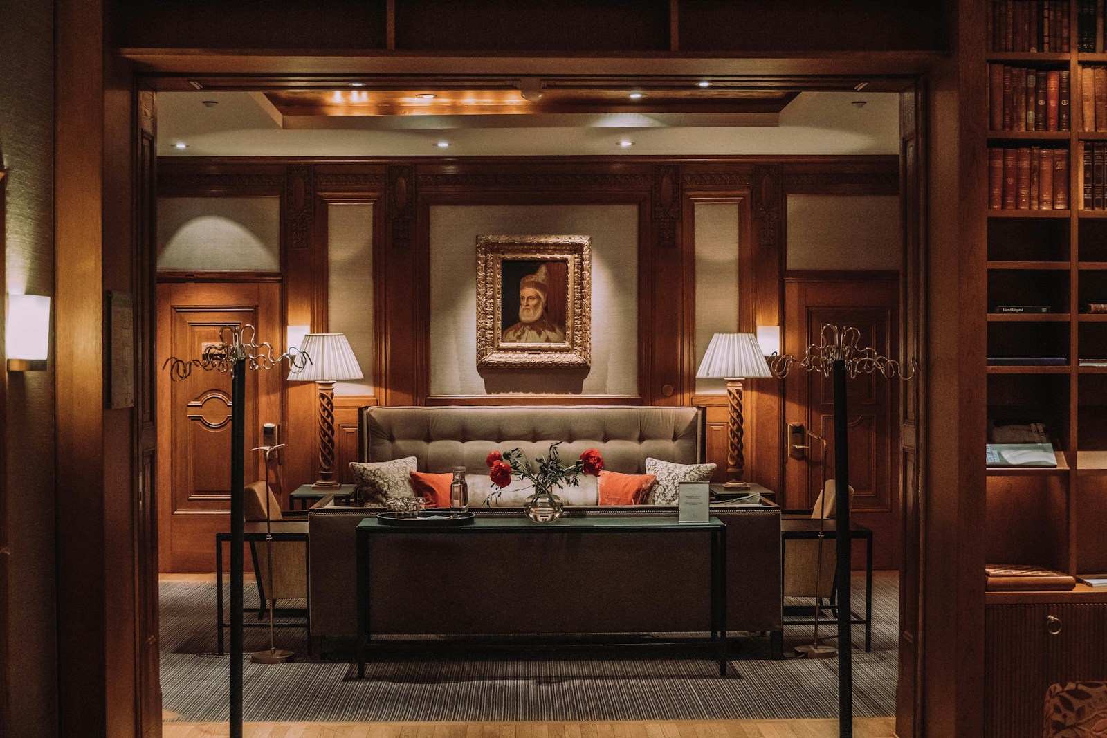 Elegant luxury hotel suite with large windows overlooking an ocean view in Southeast Asia