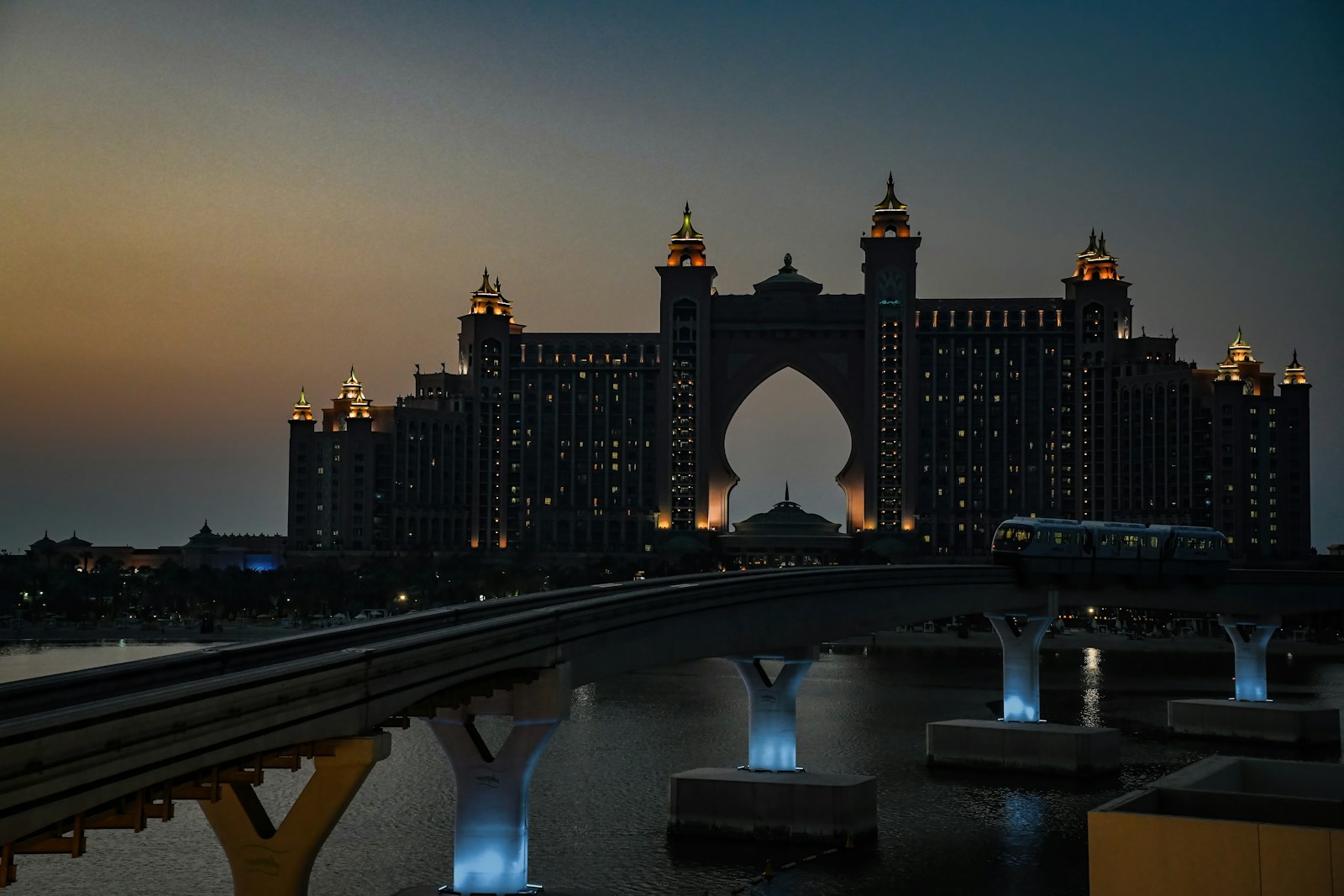 Luxury hotel room in Dubai with a view of the city skyline